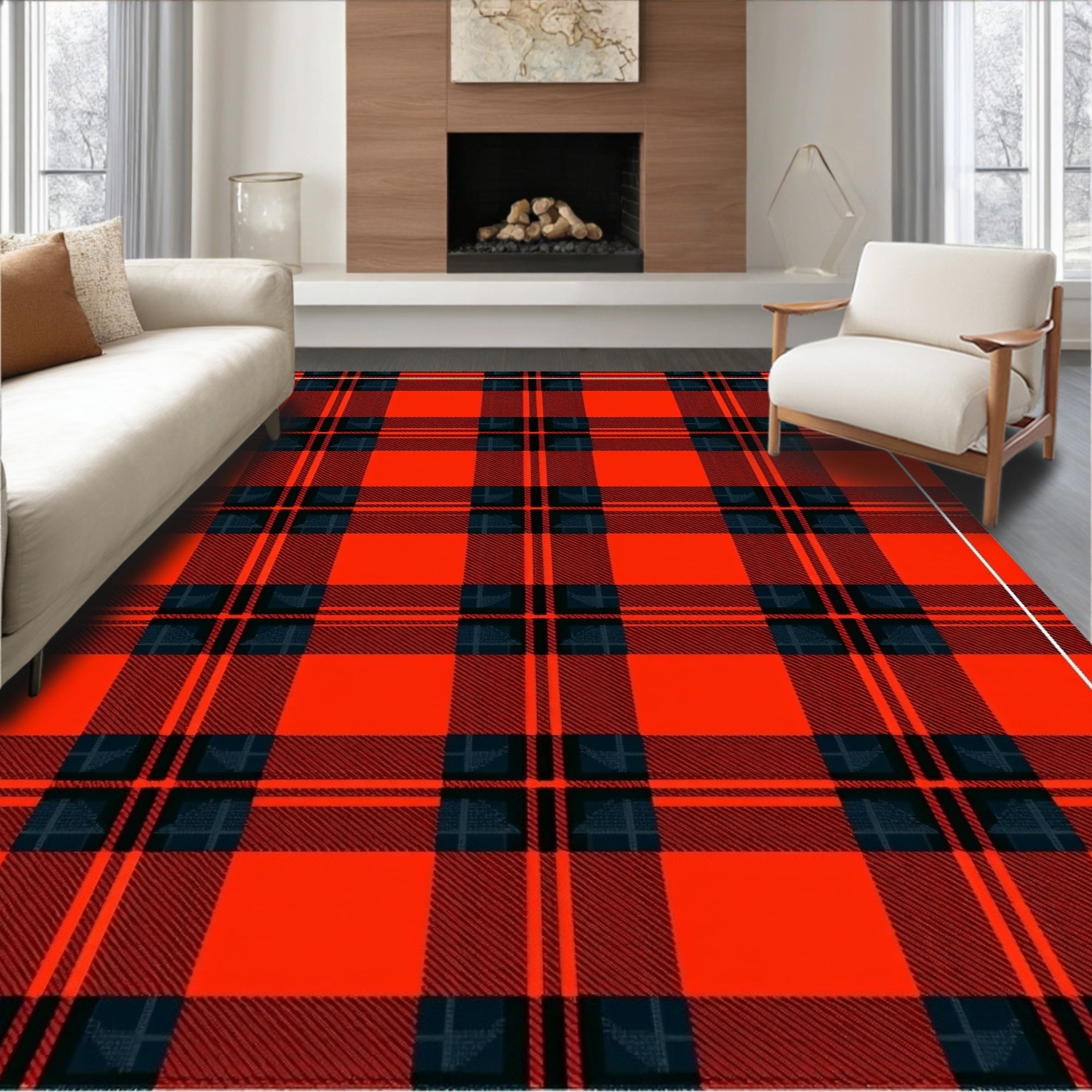 Classic Red Tartan Plaid Lines Rug