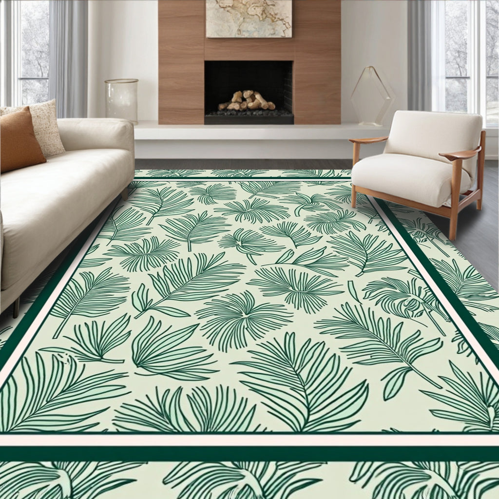 Green Tropical Foliage Border Rug