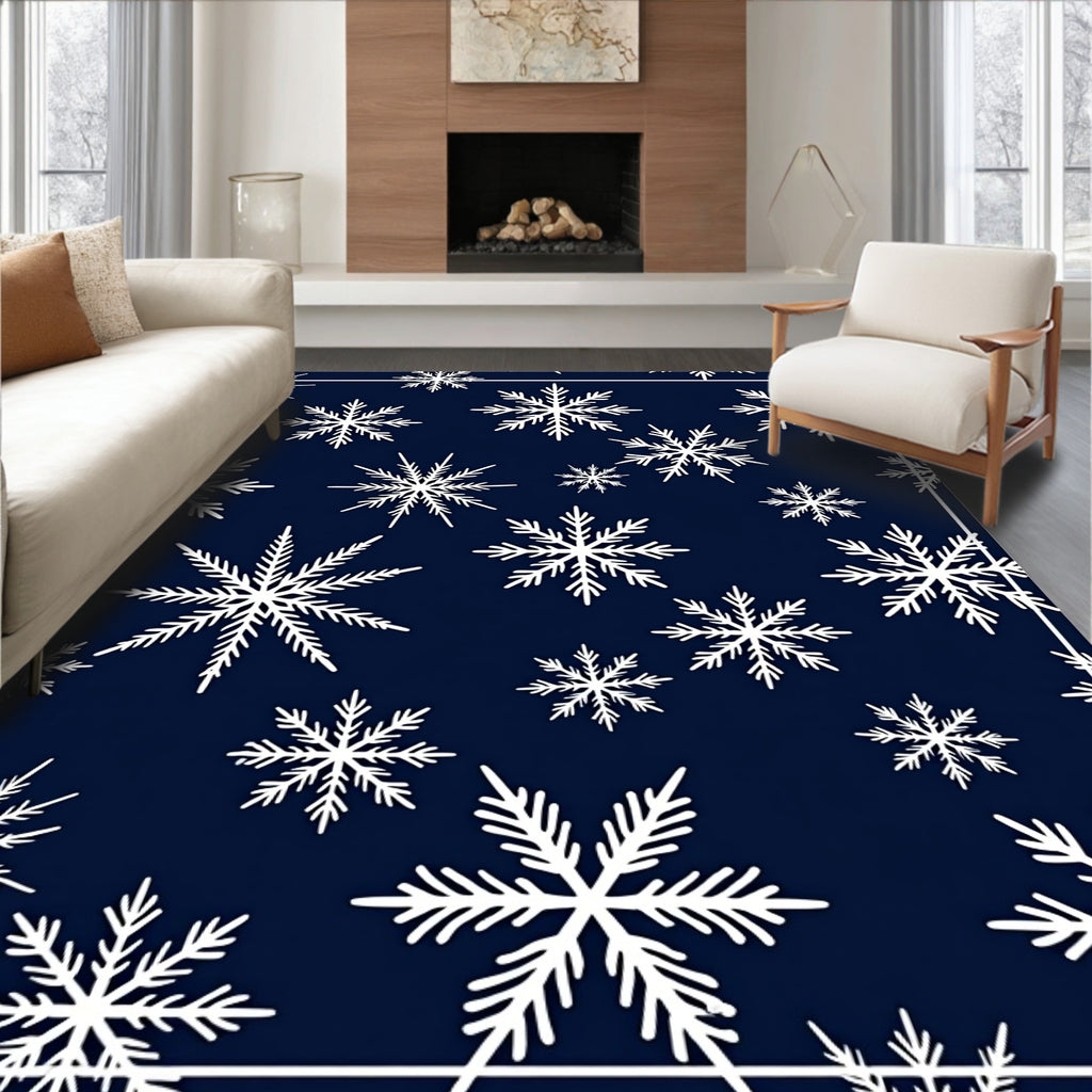 Winter White Snowflakes Navy Rug