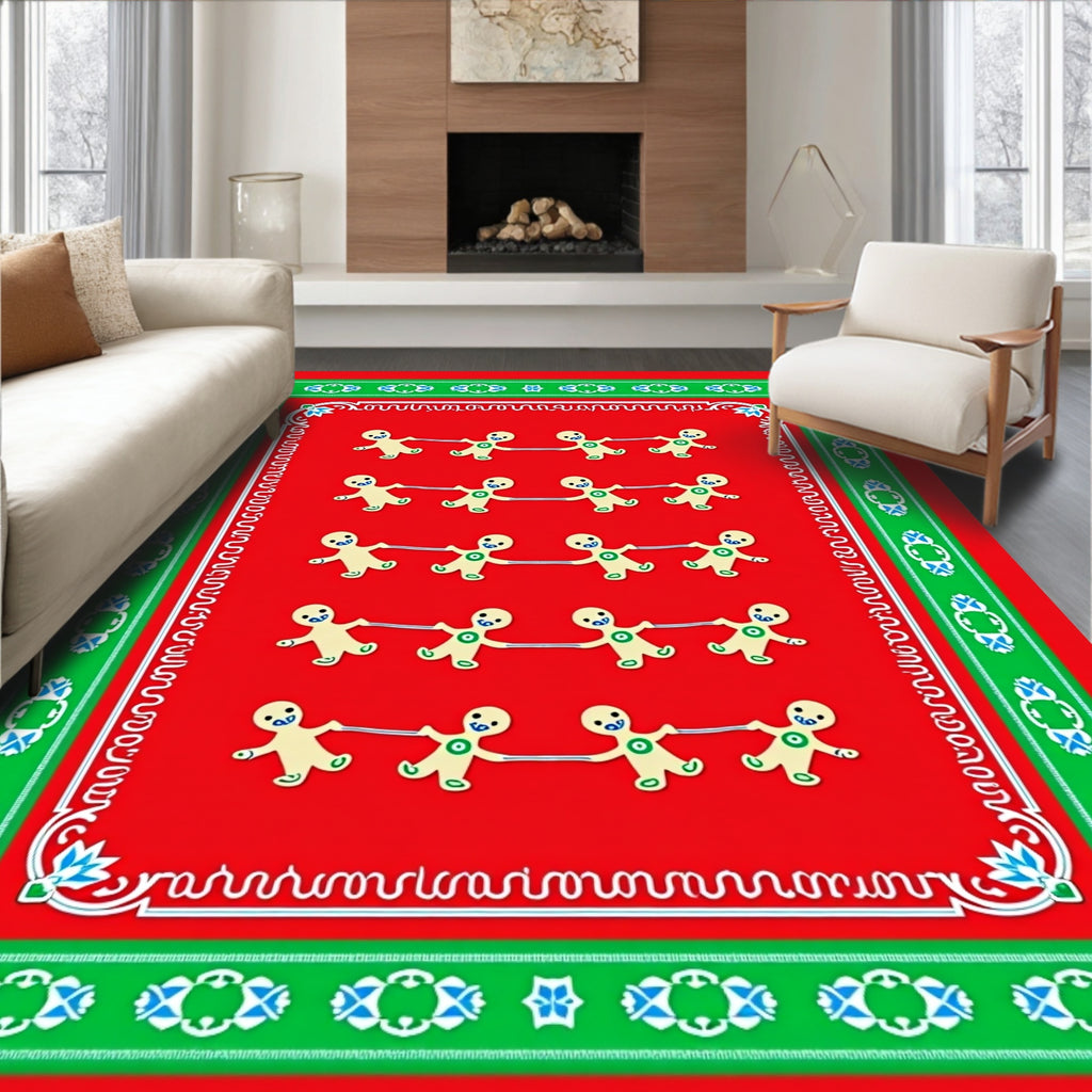 Red Gingerbread People Border Rug