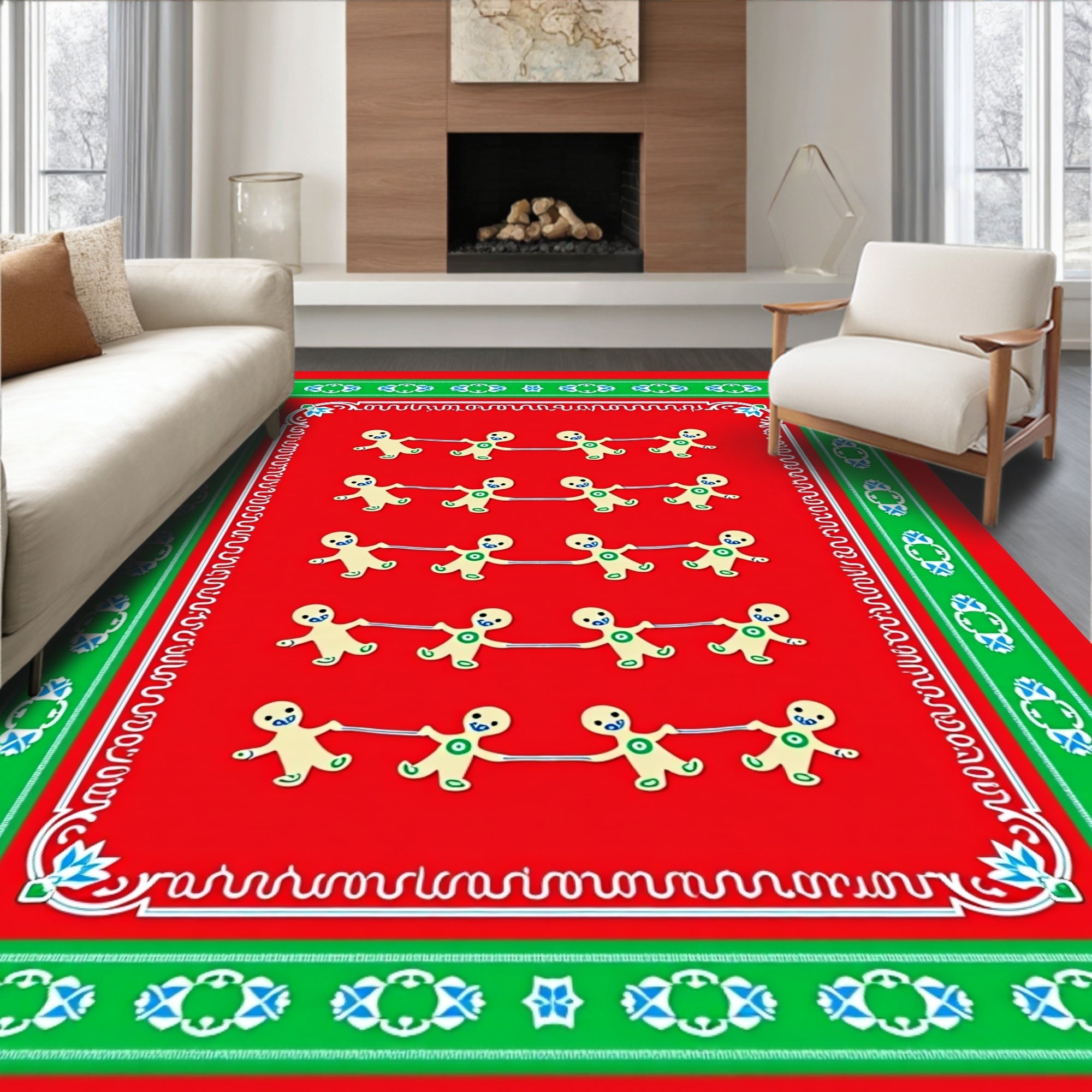 Red Gingerbread People Border Rug