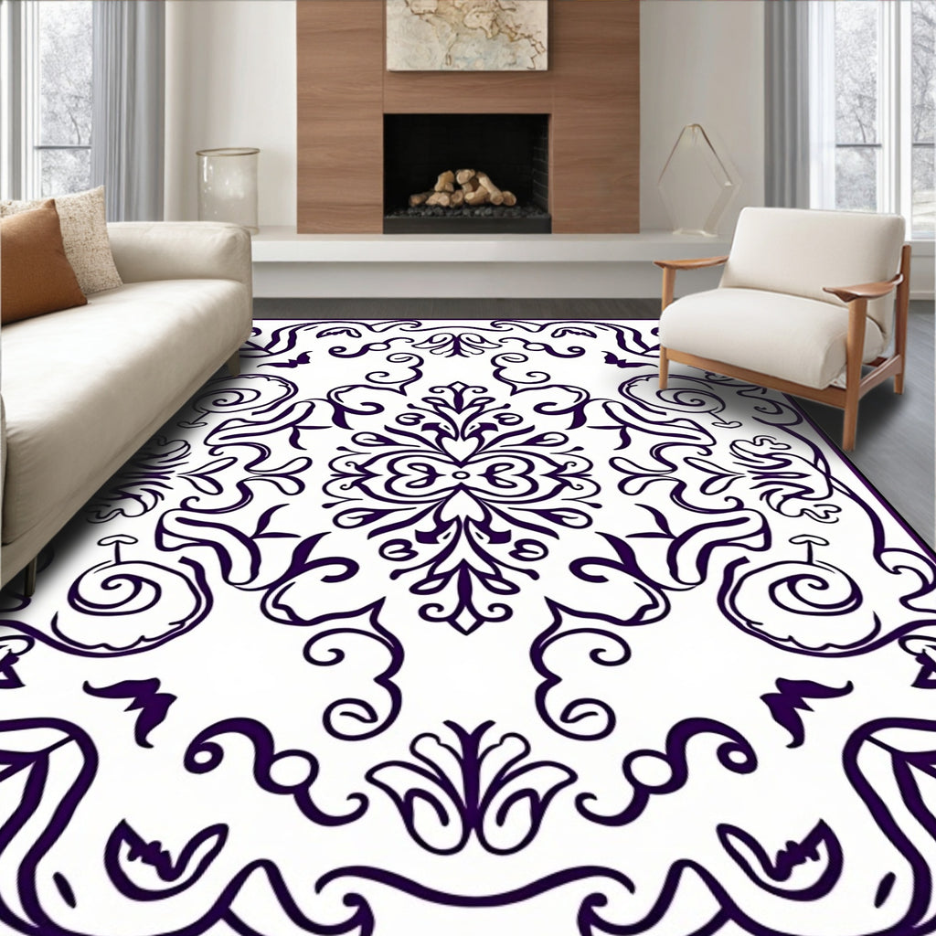 Deep Purple Floral Scrollwork Rug