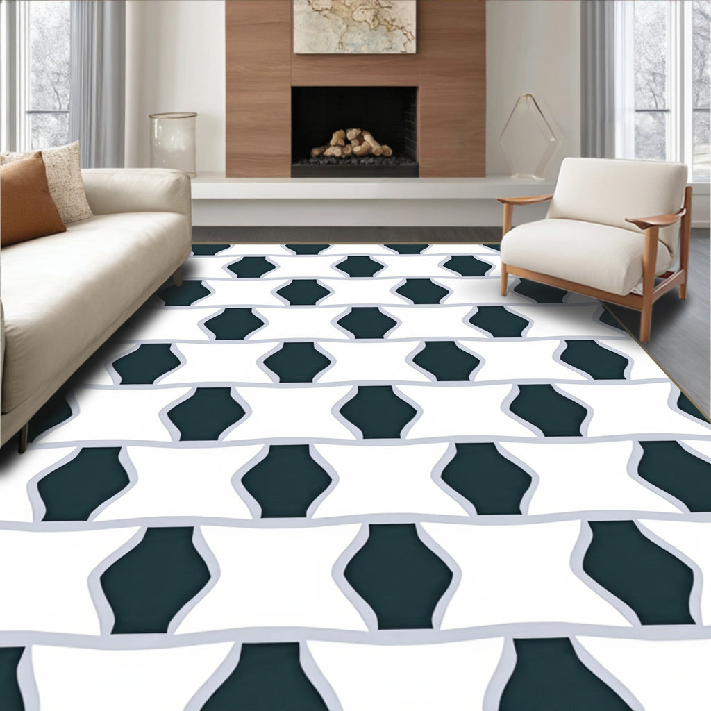 White Interlocking Star Geometric Rug