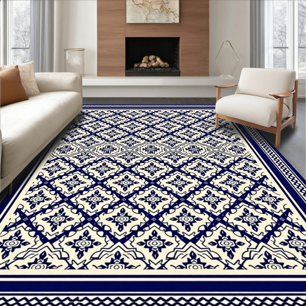 Navy Blue Intricate Geometric Medallion Rug