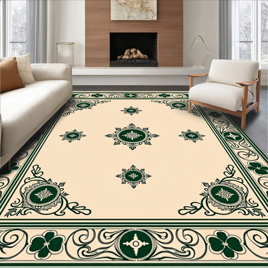 Deep Emerald Green Floral Medallion Rug