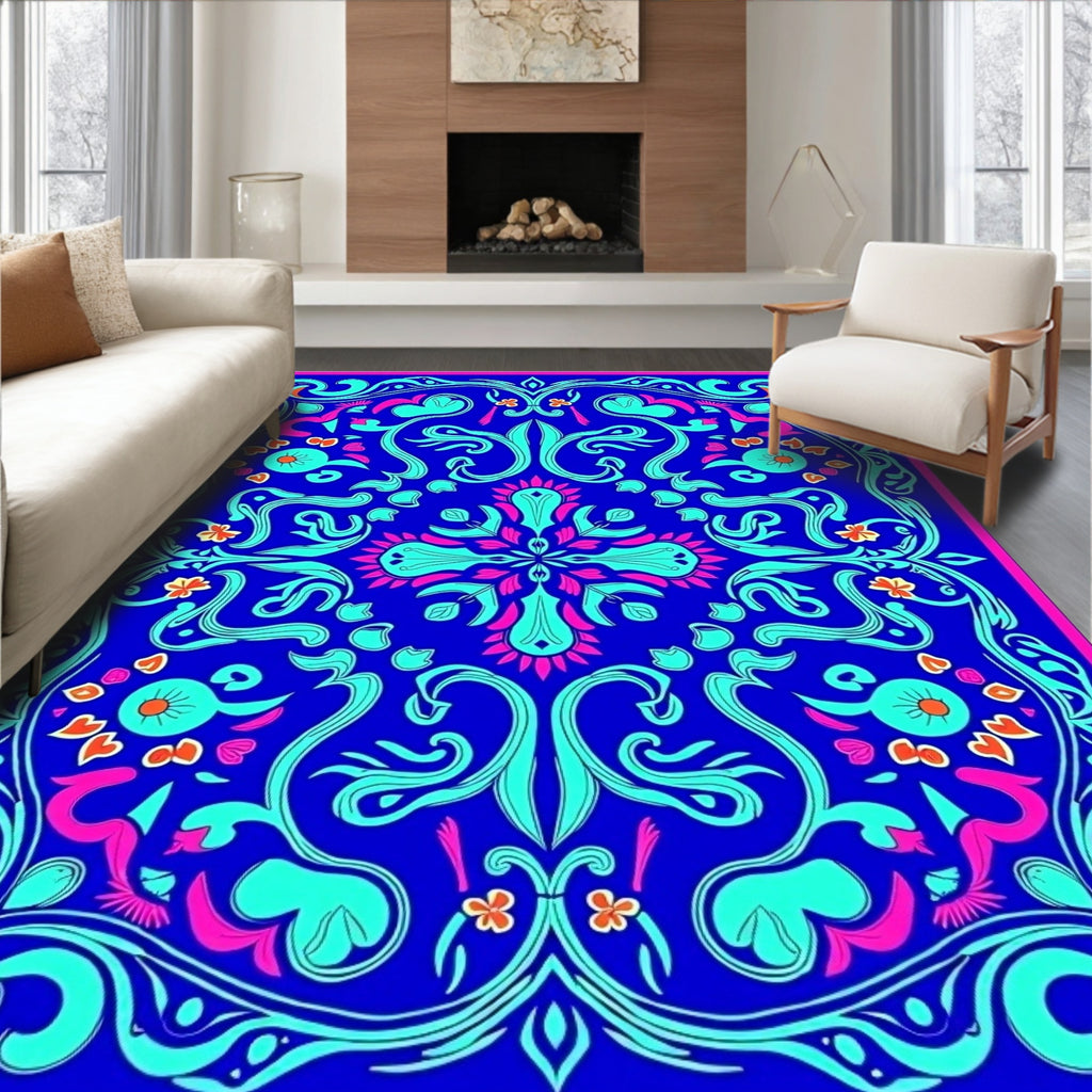 Vibrant Teal Pink Royal Mandala Rug