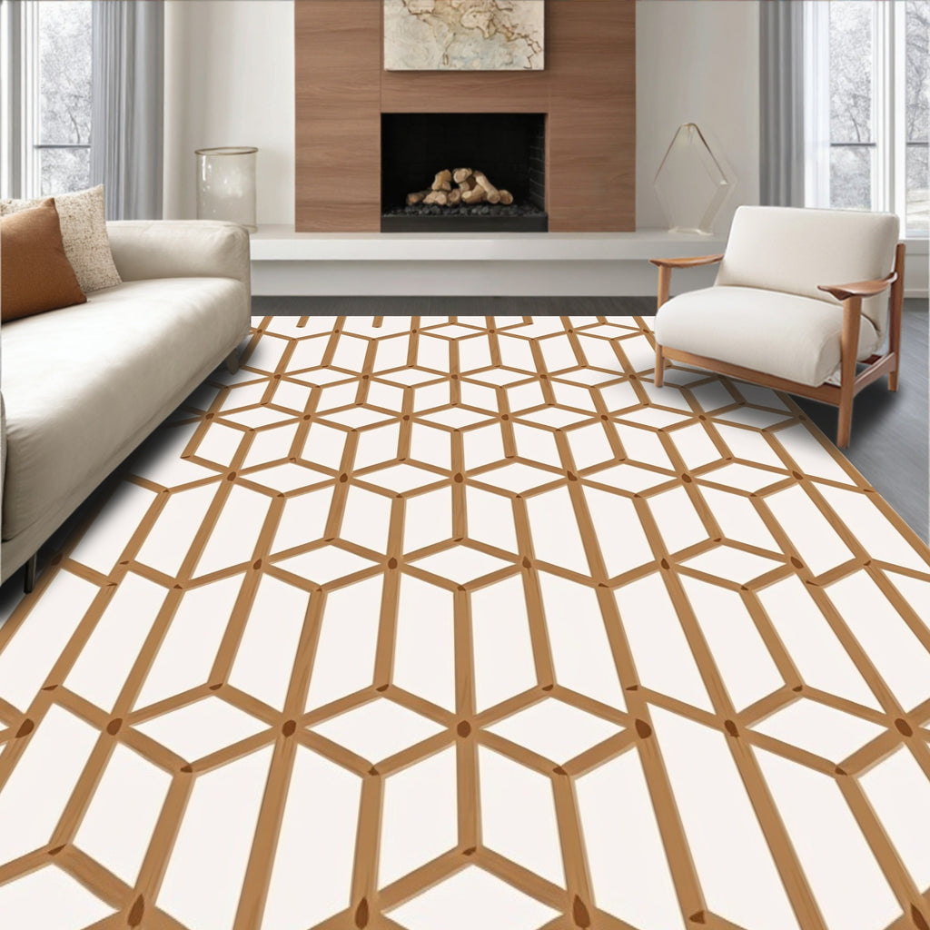 Geometric Tan Lattice Illusion Rug