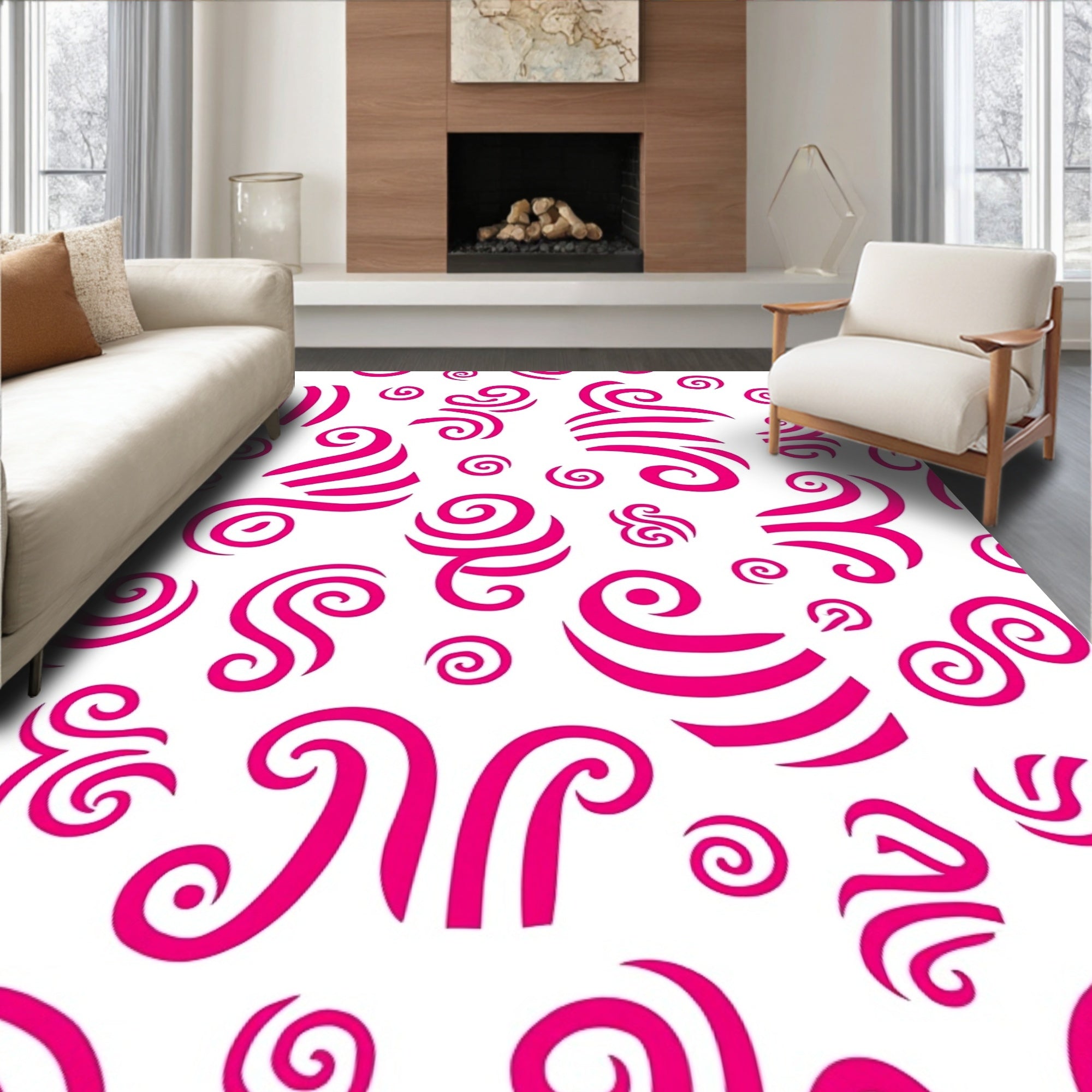 Hot Pink Swirls and Stripes Rug