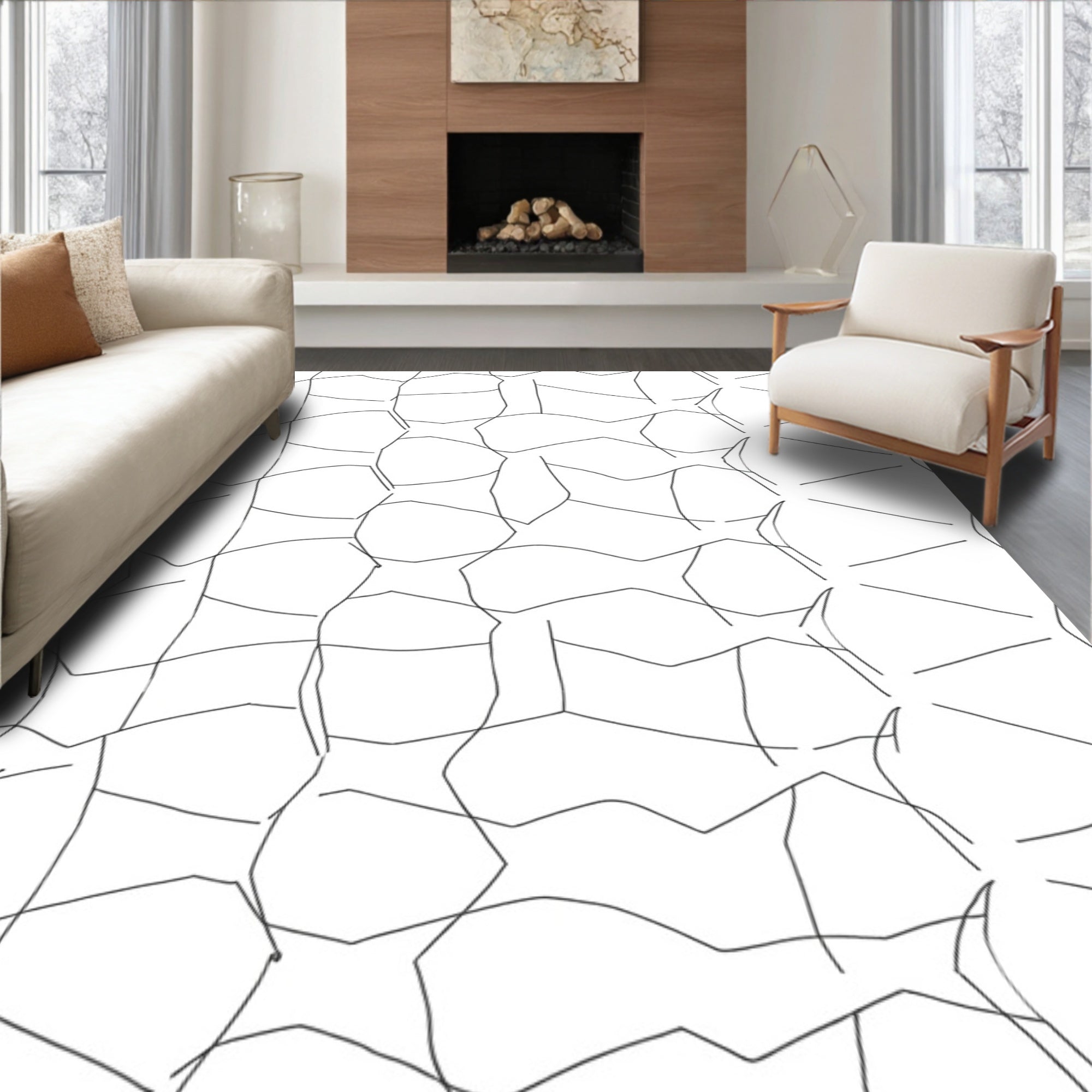 Organic Woven White Geometric Rug