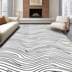 Abstract Black Wave Lines Rug