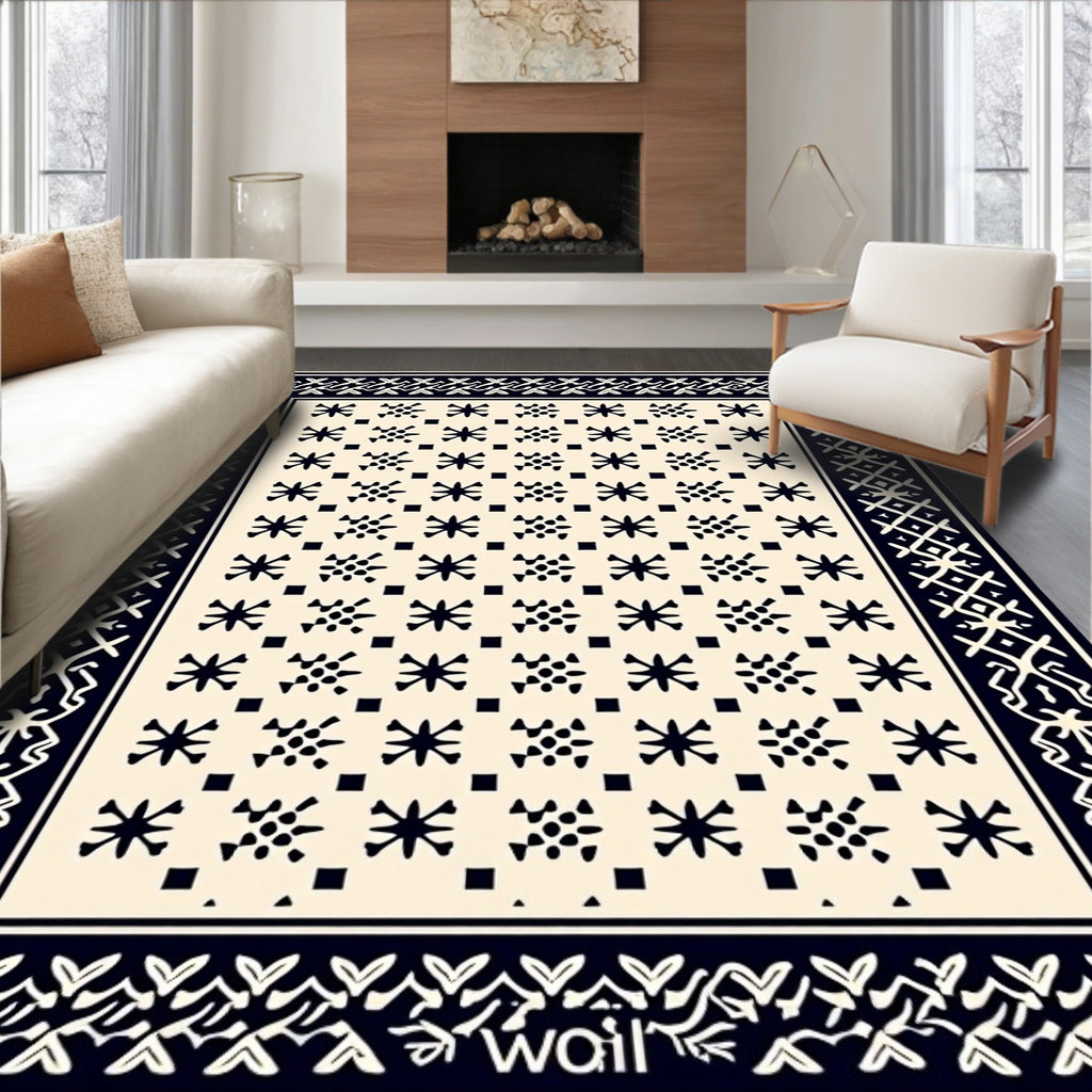 Classic Ivory Black Starburst Border Rug