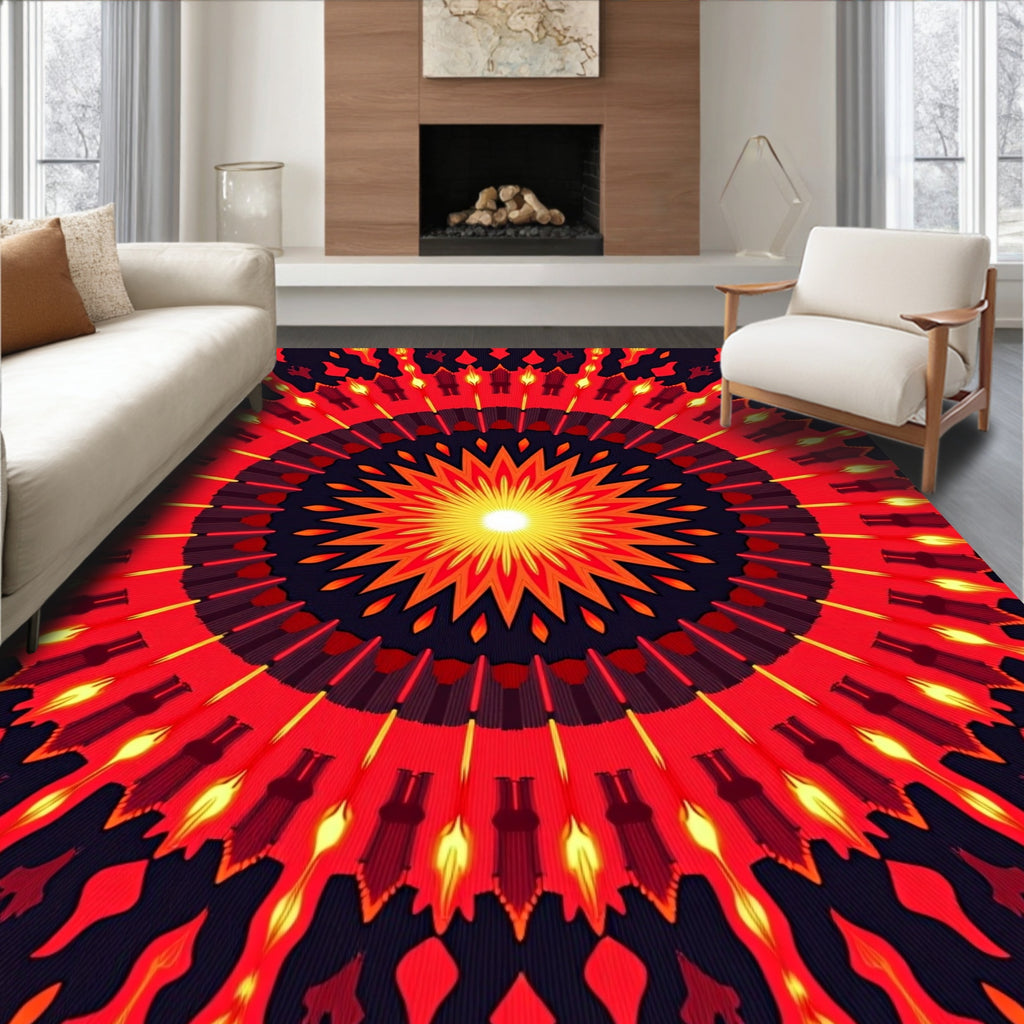 Fiery Sunburst Mandala Radiance Rug