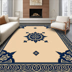 Elegant Navy Blue Medallion Border Rug