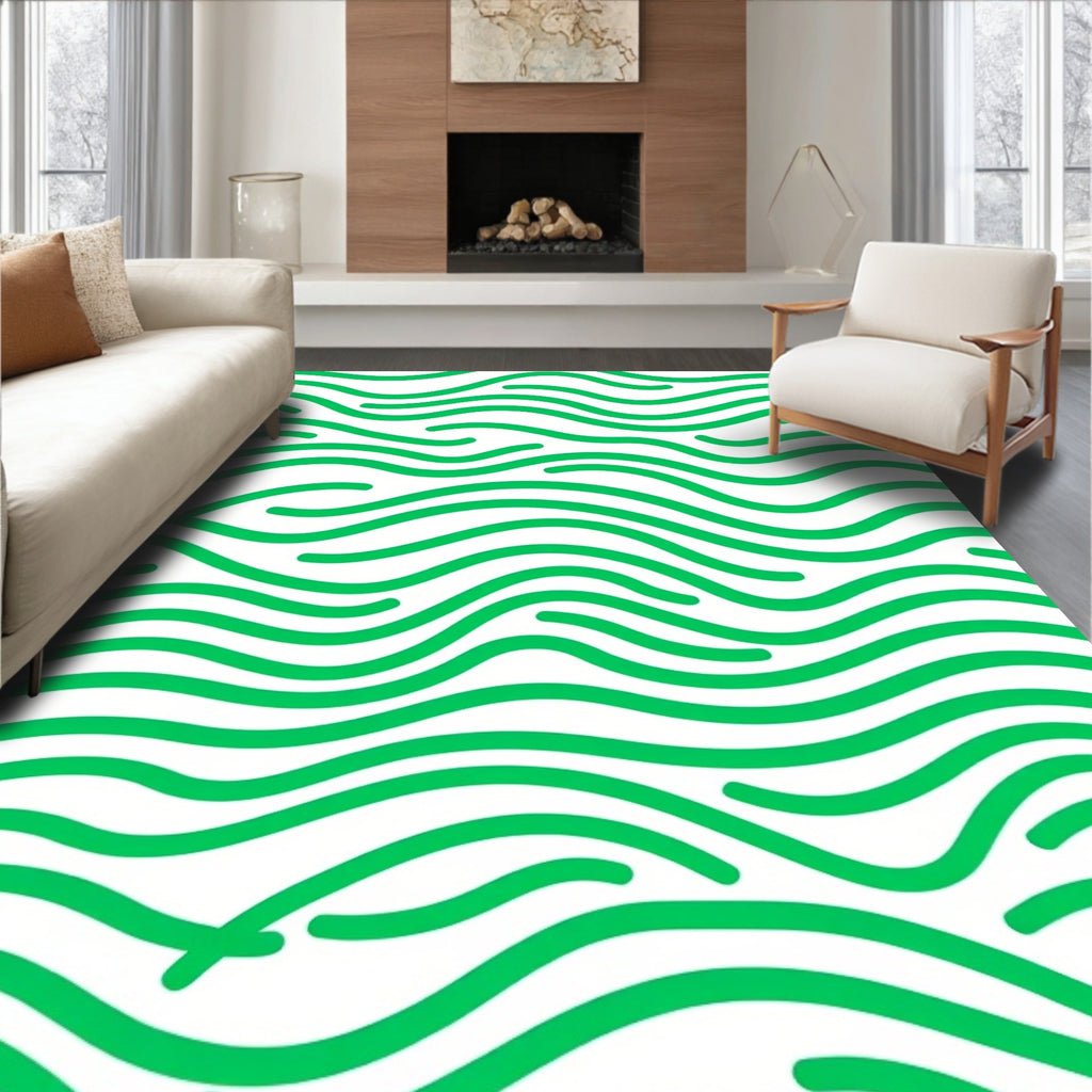 Modern Green Wavy Lines Rug