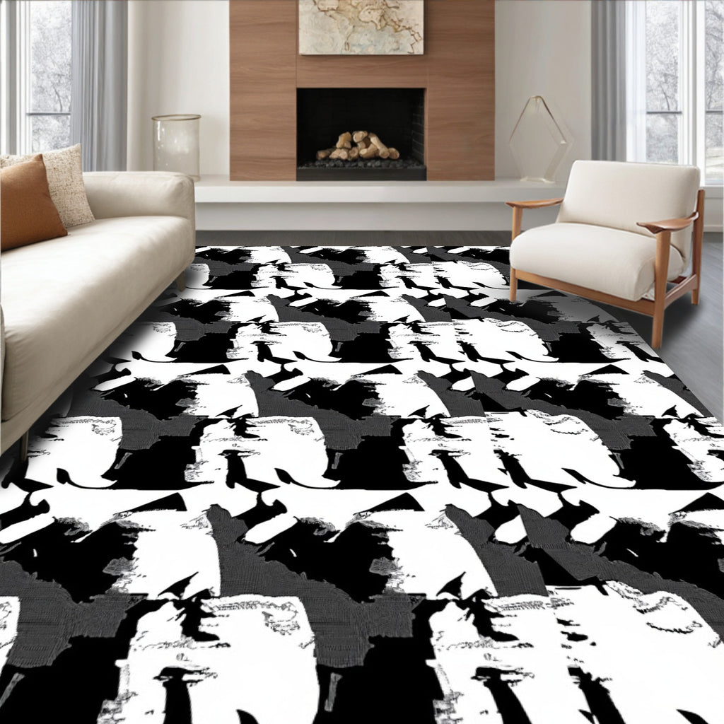 Abstract Black White Graphic Collage Rug