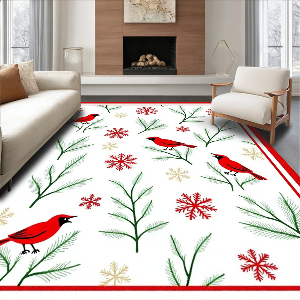 Red Cardinals With Snowy Branches Rug