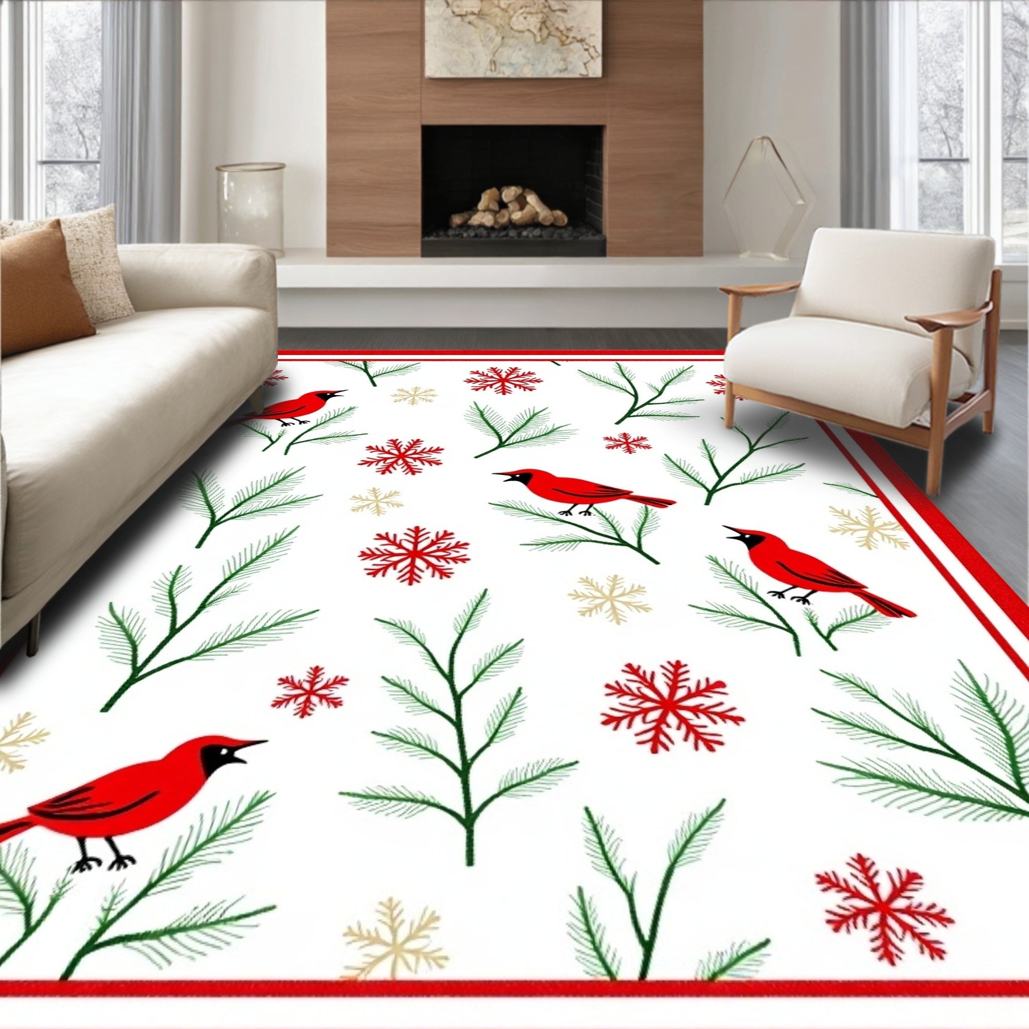 Red Cardinals With Snowy Branches Rug