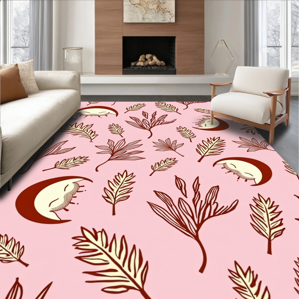 Gentle Pink Moon Foliage Repeating Art Rug