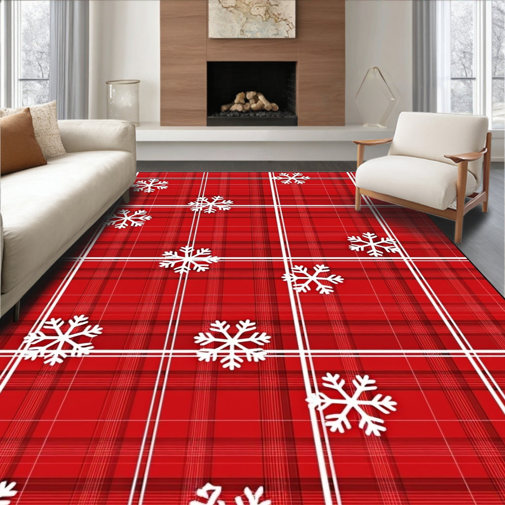 Red Snowflake Plaid Holiday Rug