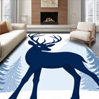 Navy Blue Bold Stag Winter Scene Rug