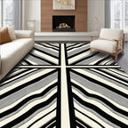 Abstract Black White Wavy Stripes Rug
