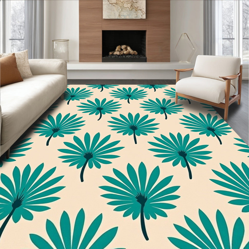 Teal Palm Frond Repeating Pattern Rug