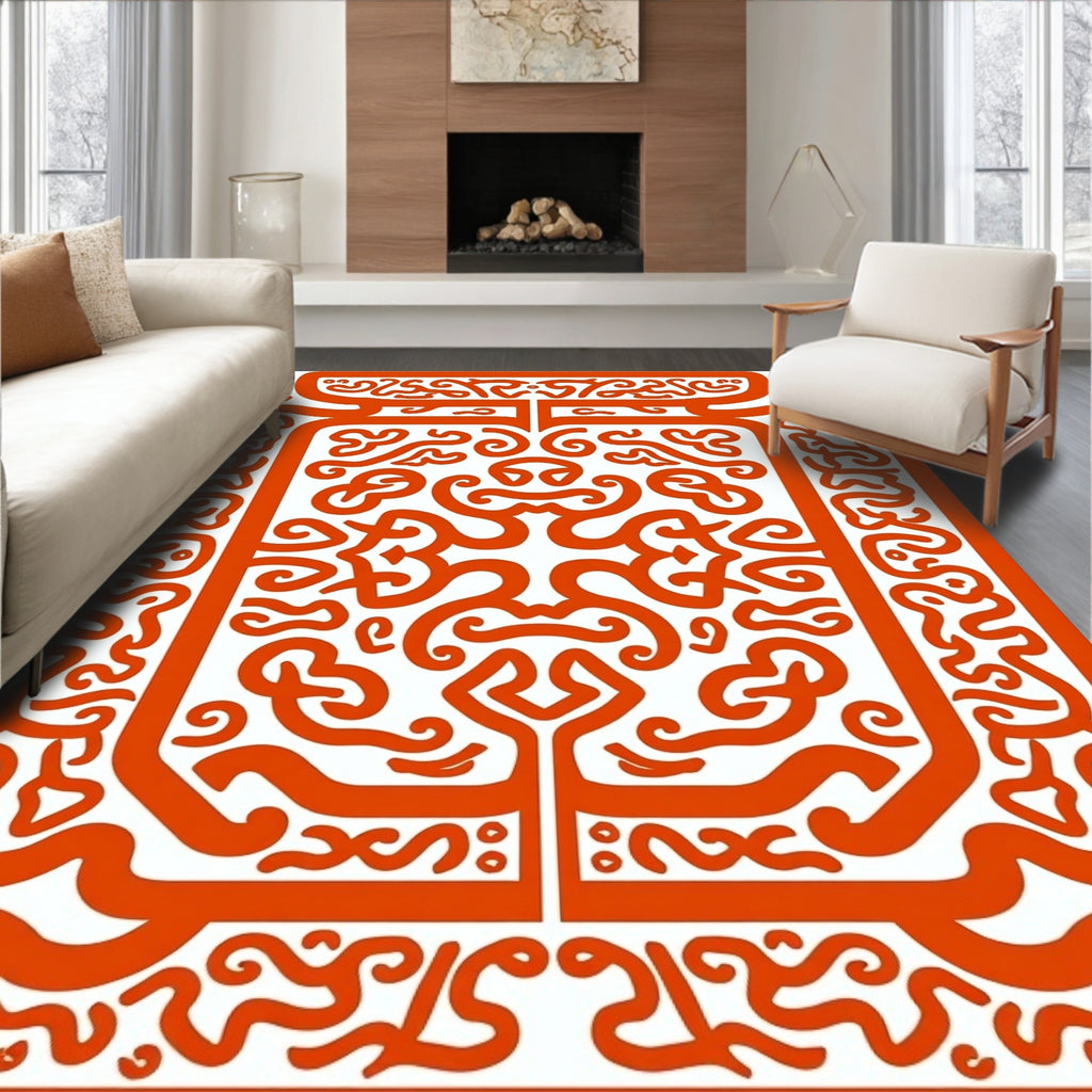 Vibrant Orange Abstract Rhythmic Swirls Rug