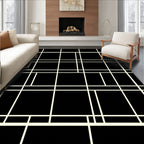 Modern Black Cream Geometric Grid Rug