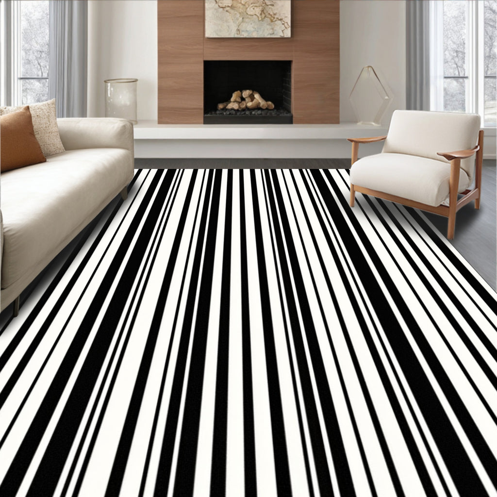 Bold Black White Stripe Rhythm Rug