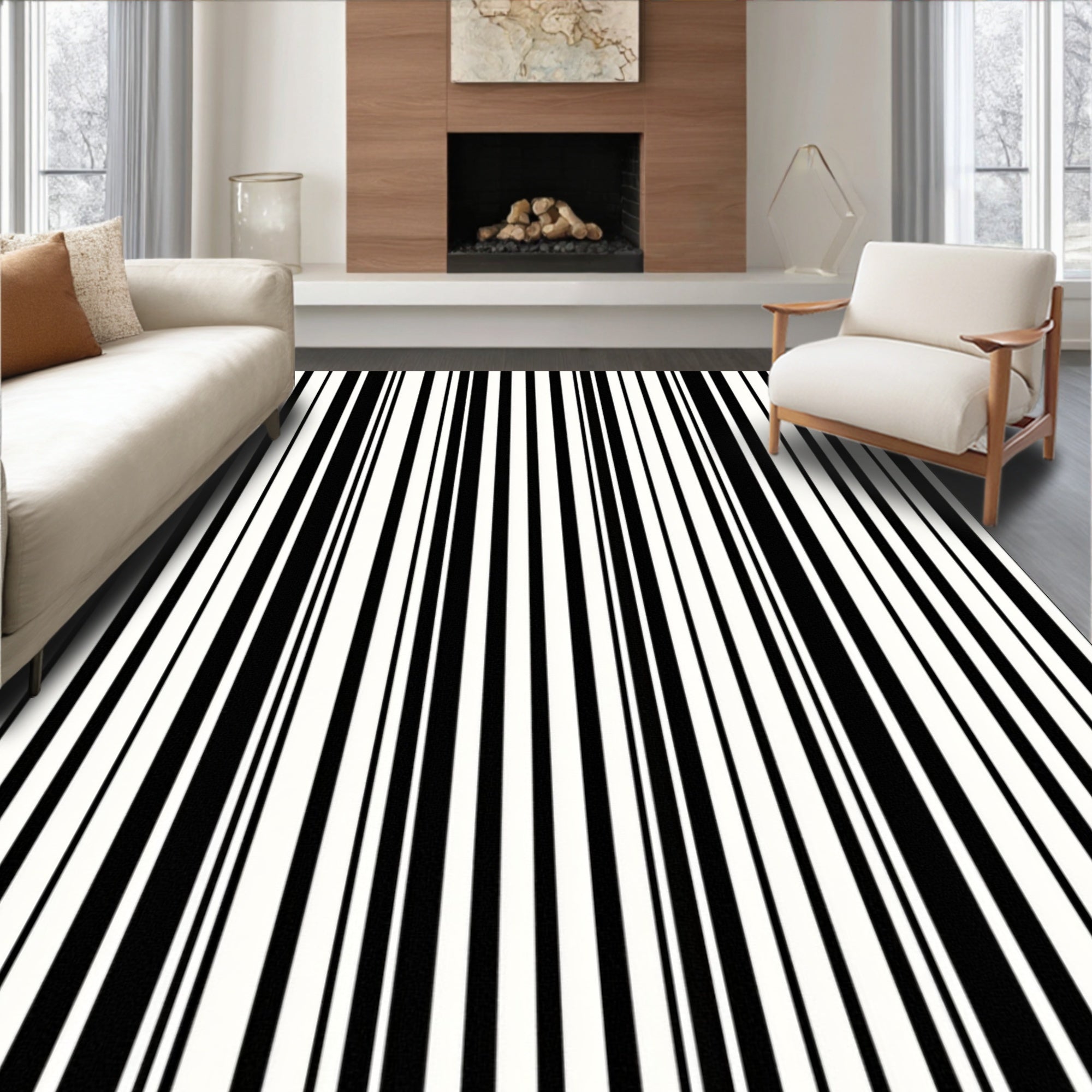 Bold Black White Stripe Rhythm Rug