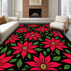 Crimson Red Poinsettia Garden Black Rug