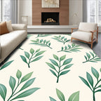 Green Leafy Branches Cream Background Rug