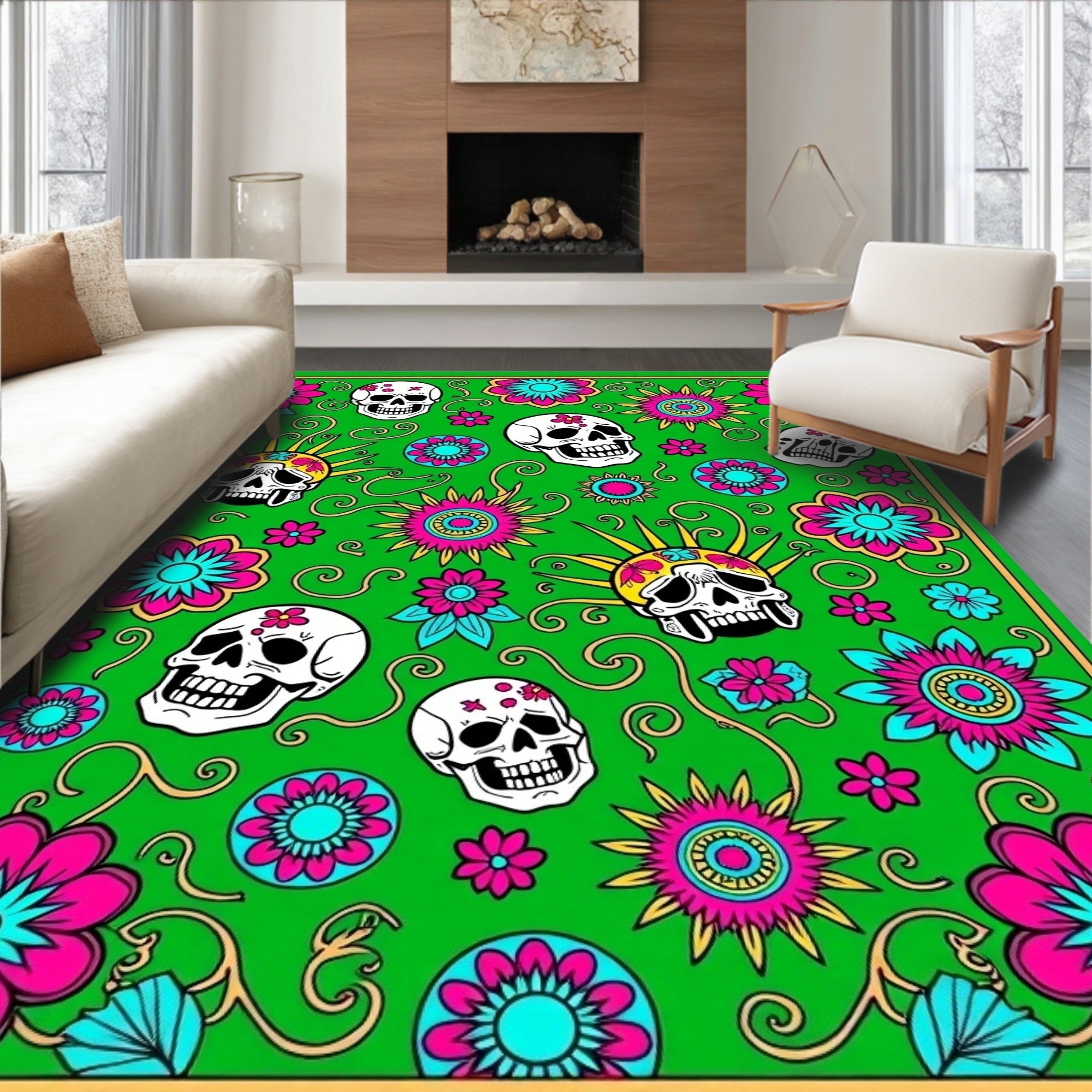 Vibrant Skull Floral Daydream Rug