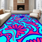 Bold Pink Floral Cyan Swirl Rugby Rug
