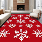 Red White Snowflake Scatter Collage Rug