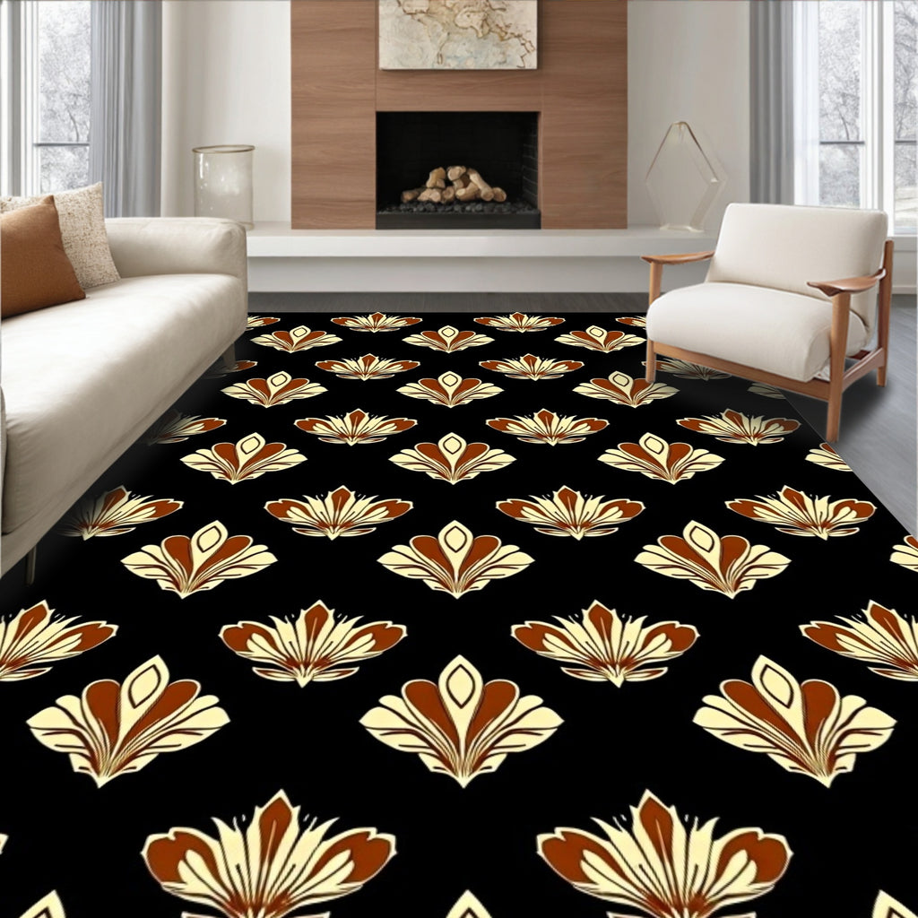 Art Deco Cream Brown Floral Repeat Rug