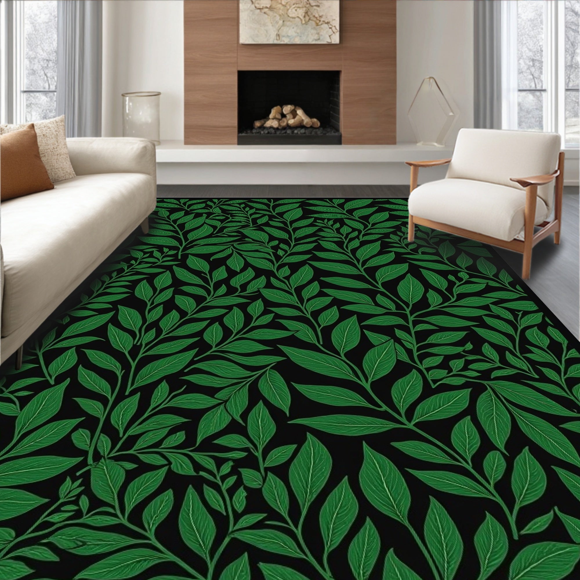 Emerald Green Leafy Vine Rug