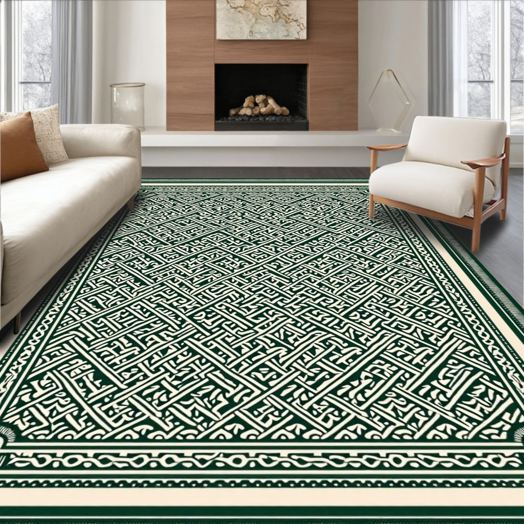 Deep Emerald Interlocking Knot Rug