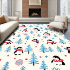 Cute Penguin Winter Forest Medallion Rug