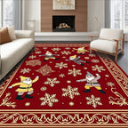 Red Golden Gnome Snowflake Festive Rug