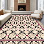 Cream Black Red Diamond Medallion Rug