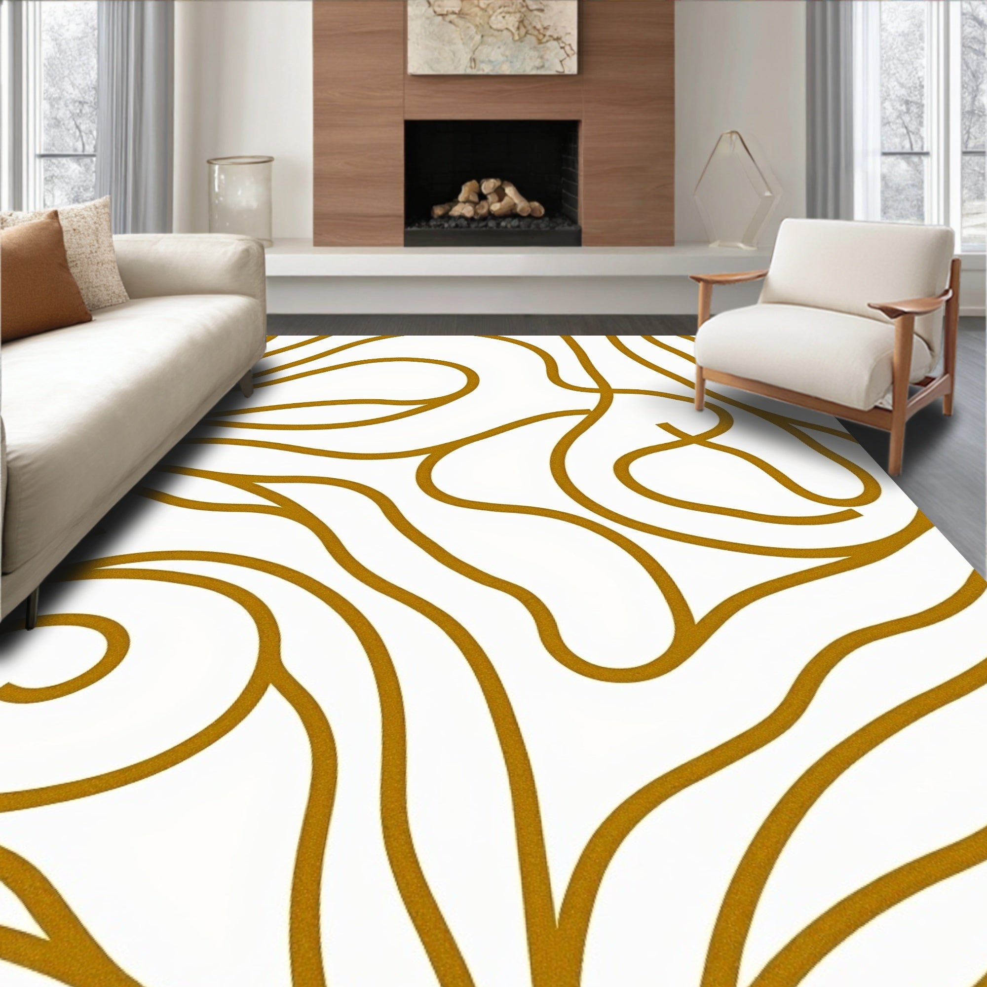 Golden Swirl Organic Abstract Rug