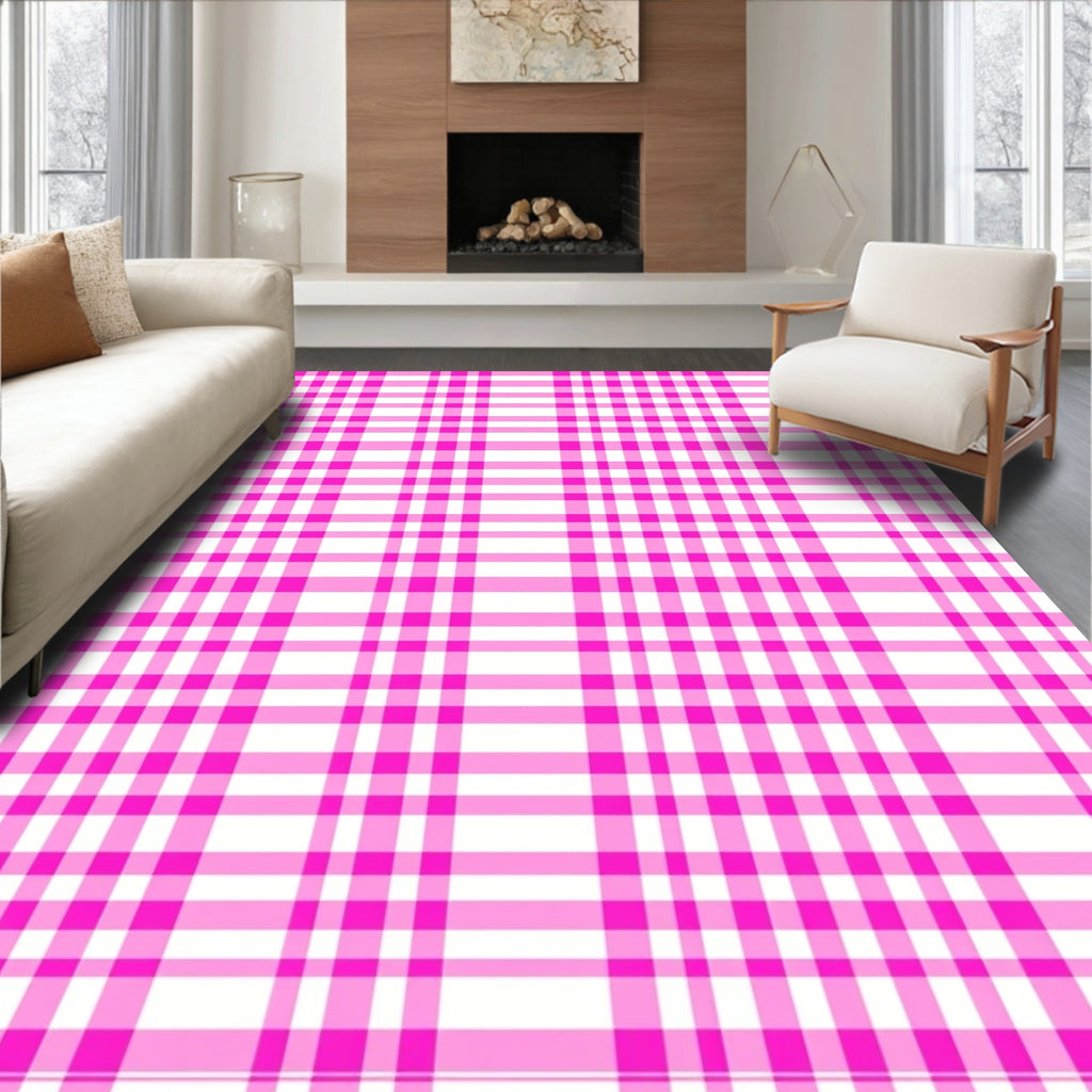 Bright Pink White Plaid Collection Rug