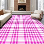 Bright Pink White Plaid Collection Rug