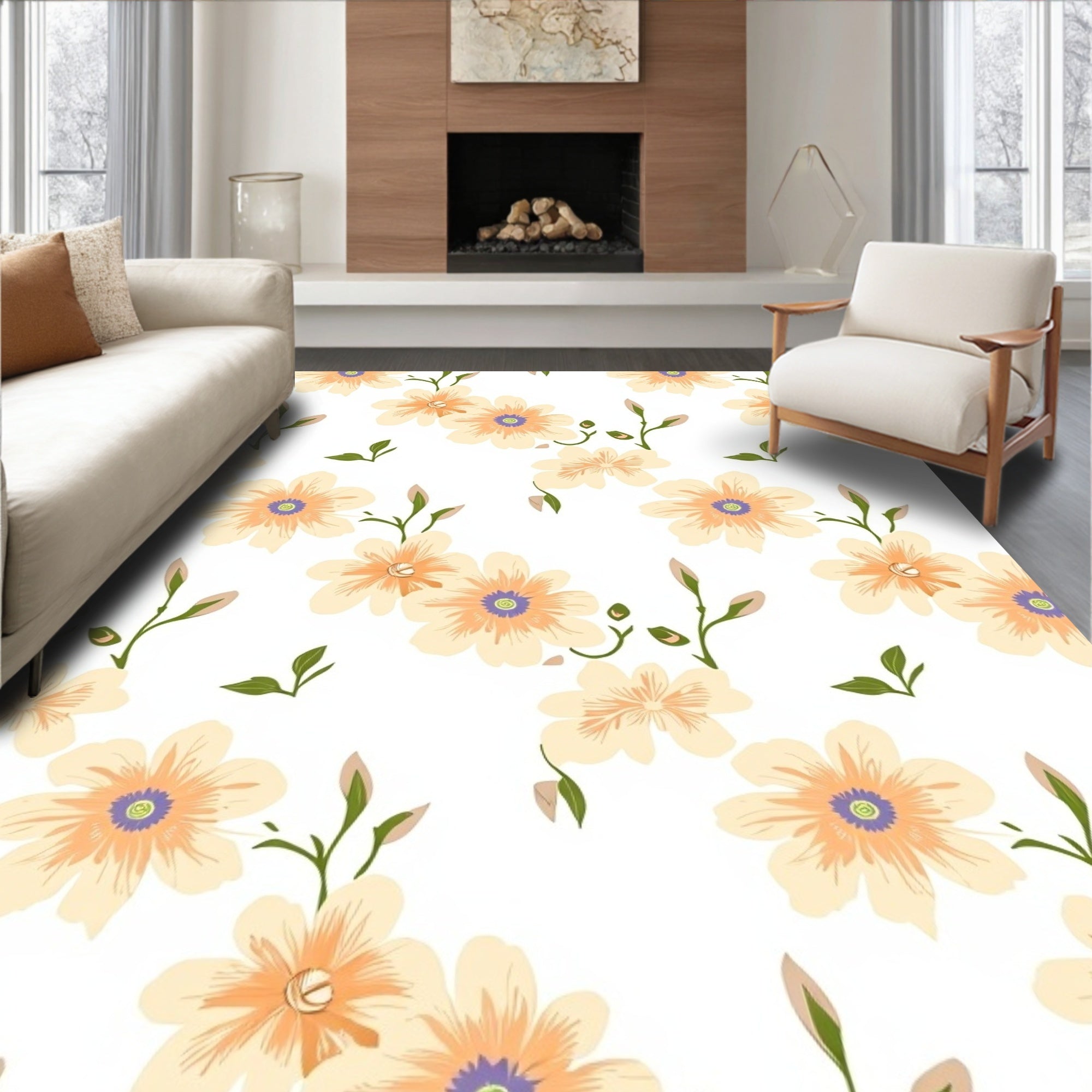 Cream Petal Blossom Scatter Rug