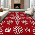 Crimson White Snowflake Collage Rug