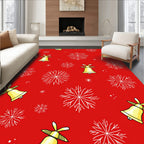 Golden Bells White Snowflakes Red Rug