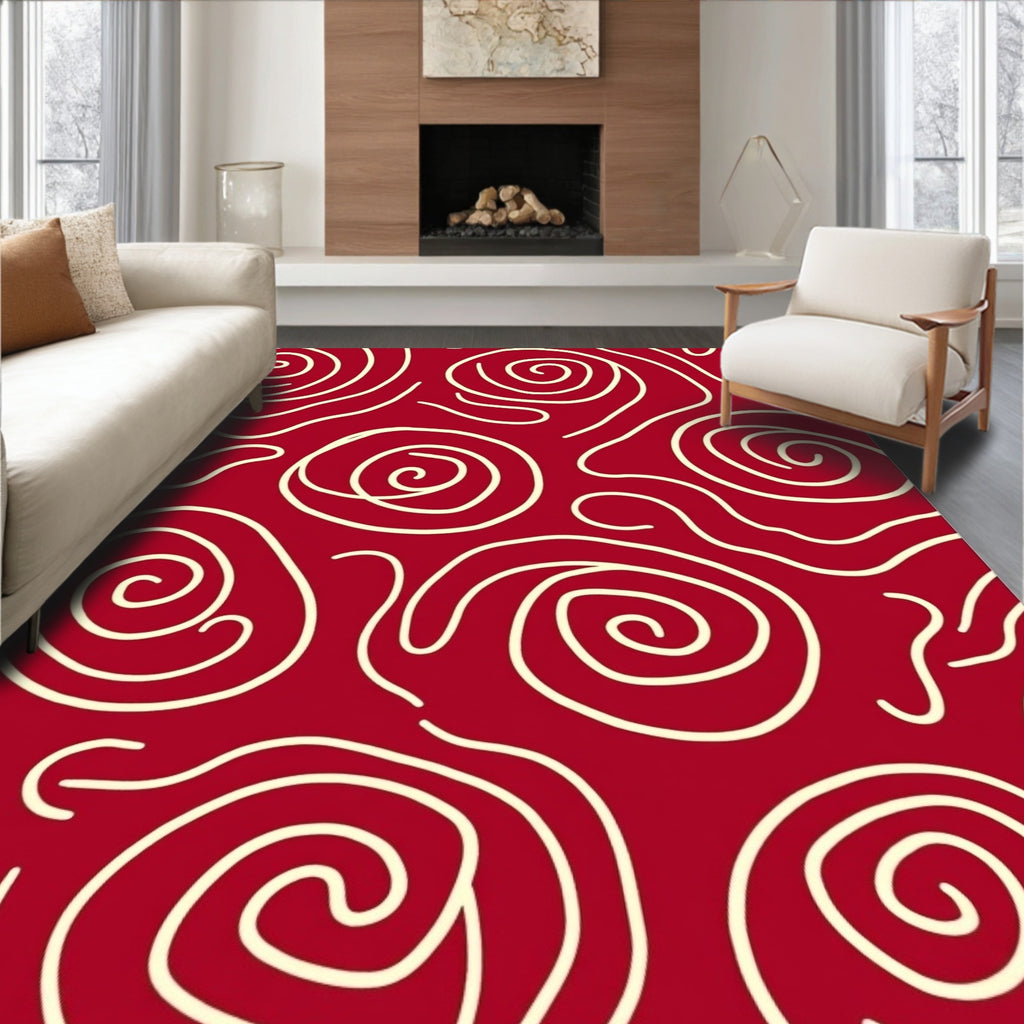 Crimson Swirl Abstract Organic Rug