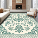 Victorian Teal Floral Medallion Border Rug
