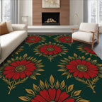 Red Floral Gold Leaf Wallpaper Rug